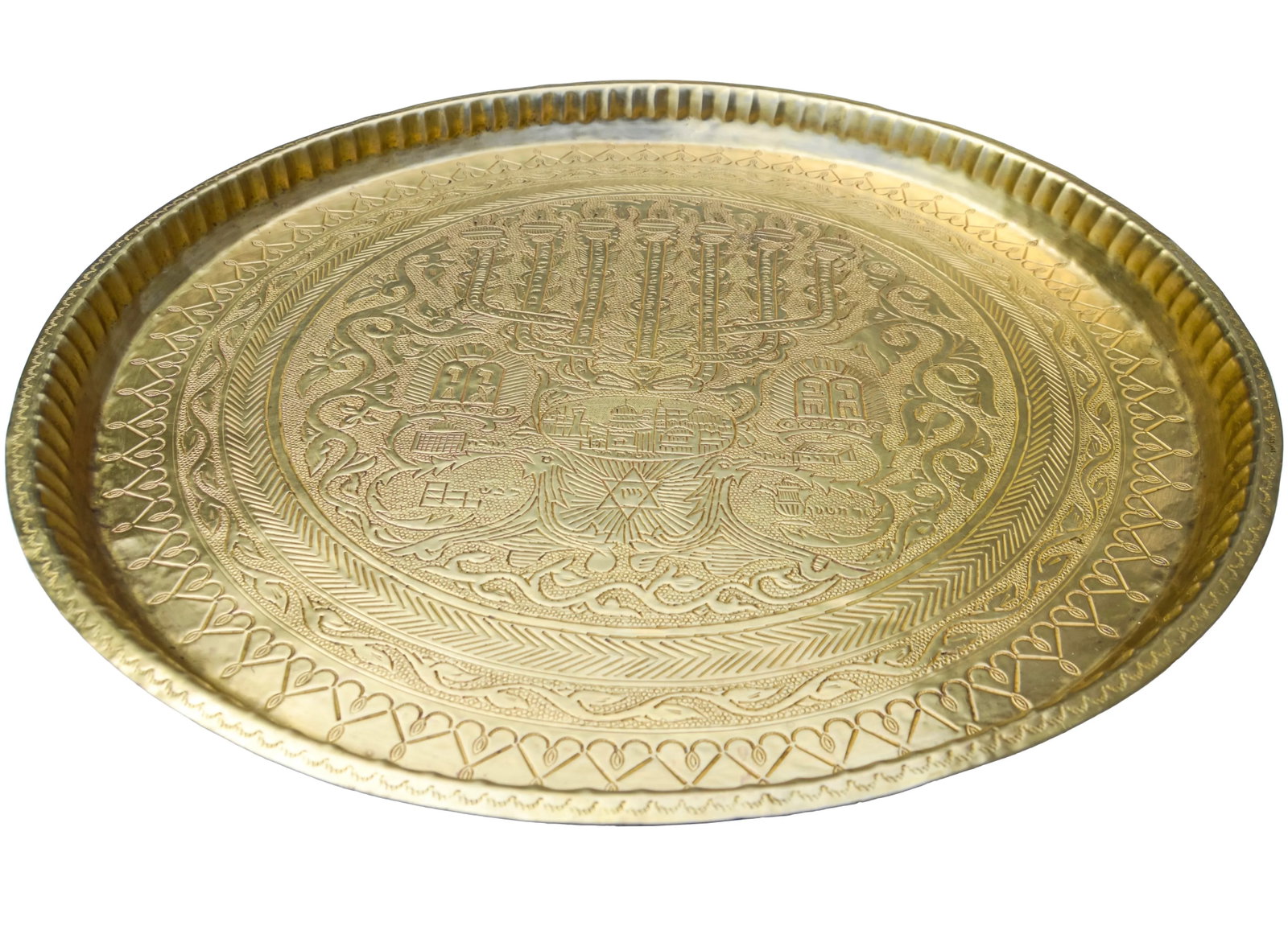 Antique Hand-Engraved Moorish Judaica Brass Tray - 4
