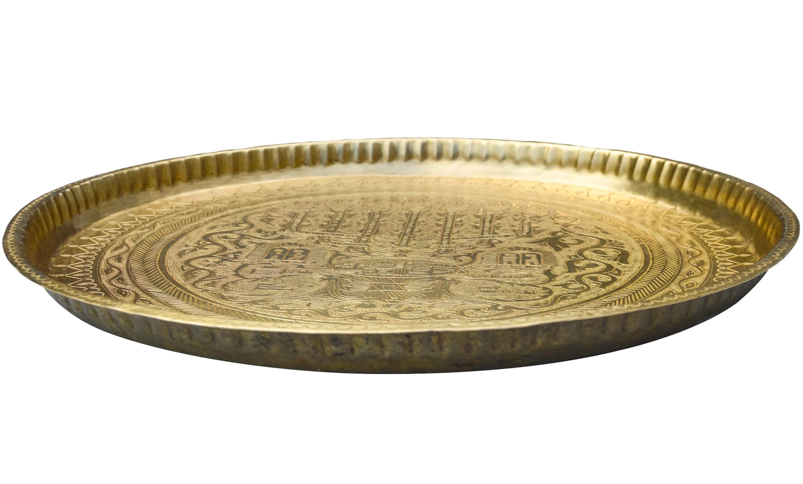 Antique Hand-Engraved Moorish Judaica Brass Tray - 5