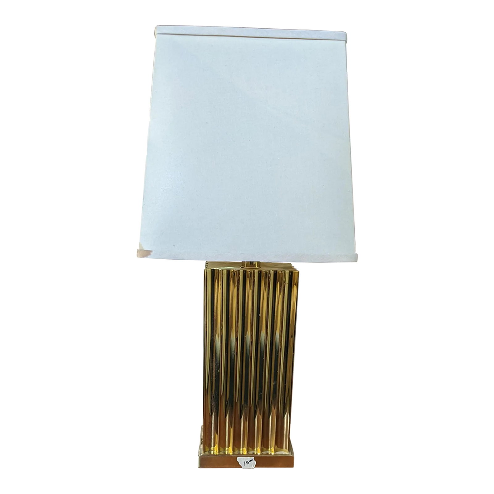 Vintage Retro 80s Brass Wavy Design Table Lamp: Vintage retro 80's brass metal table lamp. Wavy design, excellent condition, shade, hap, and fineal included, all are also in great condition!! Measures approx 28" tall with shade, 20" without Conditi