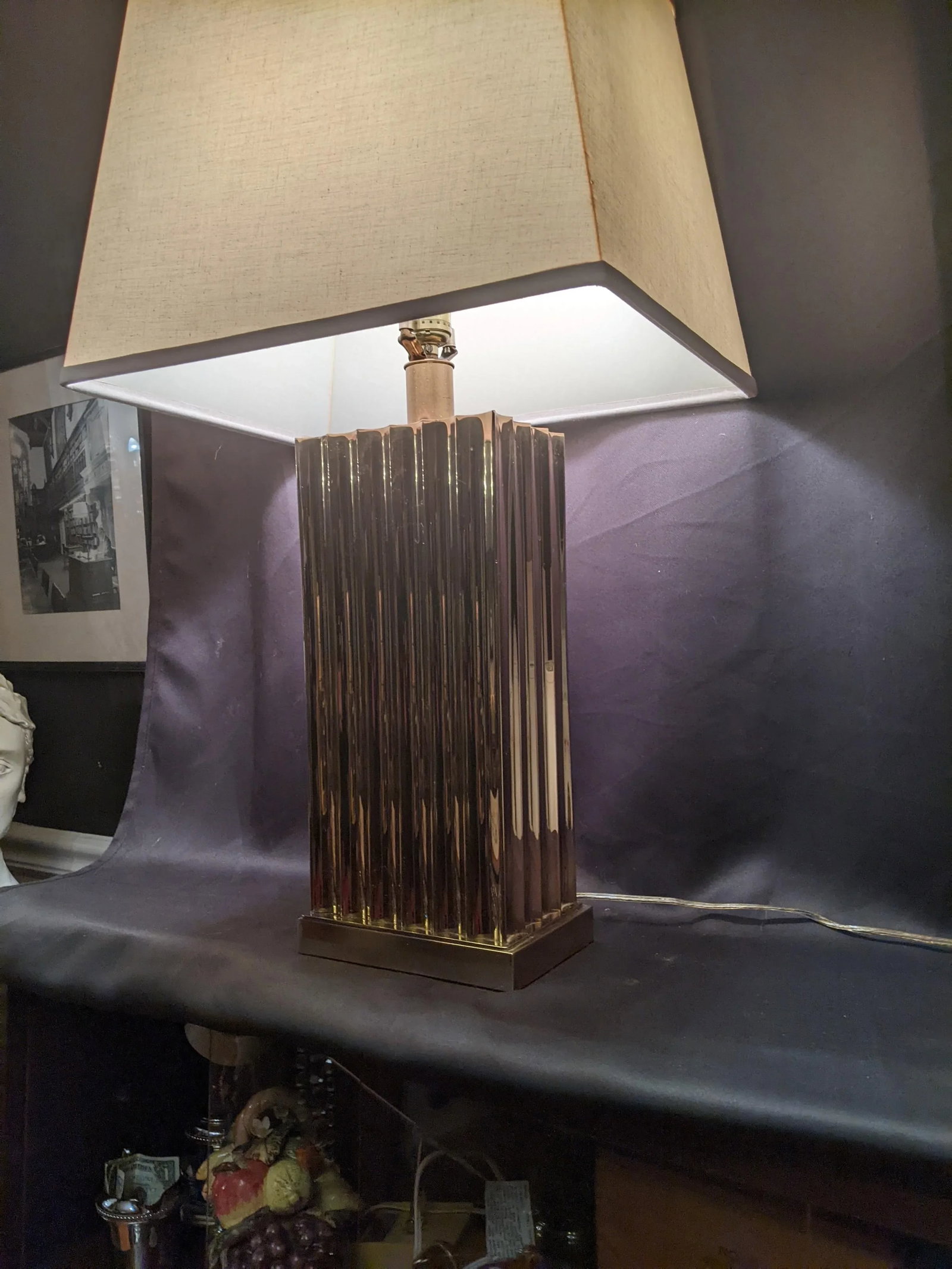 Vintage Retro 80s Brass Wavy Design Table Lamp - 5