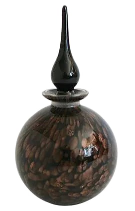 Mid-Century Murano Perfume Bottle: Offered is a black Murano glass perfume bottle with copper fleck detail. No maker's mark. Condition: Alterations: Original Condition Unaltered Imperfections: Some Imperfections Condition Notes: Excell