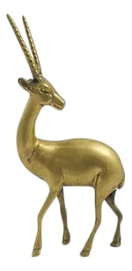 Mid-Century Brass Gazelle: Mid-century brass gazelle figure. No maker's mark. Light tarnish. Condition: Alterations: Original Condition Unaltered Imperfections: Some Imperfections Condition Notes: Excellent - Minor wear
