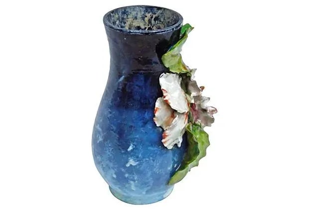 Antique Barbotine Majolica Floral Vase - 2