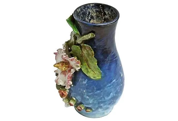 Antique Barbotine Majolica Floral Vase - 3