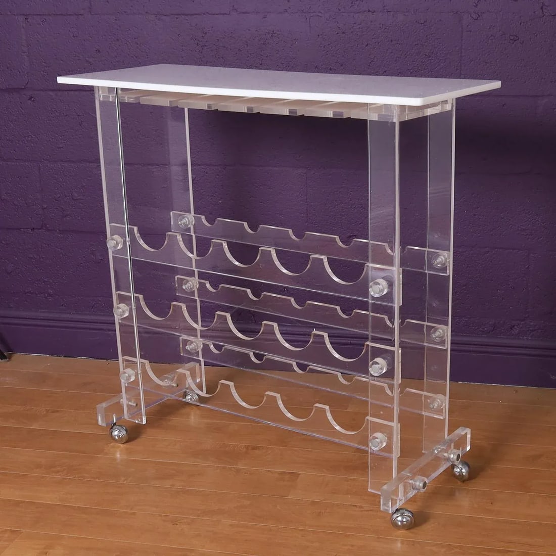Mid Century Acrylic or Lucite Bar Cart Wine Rack - 9