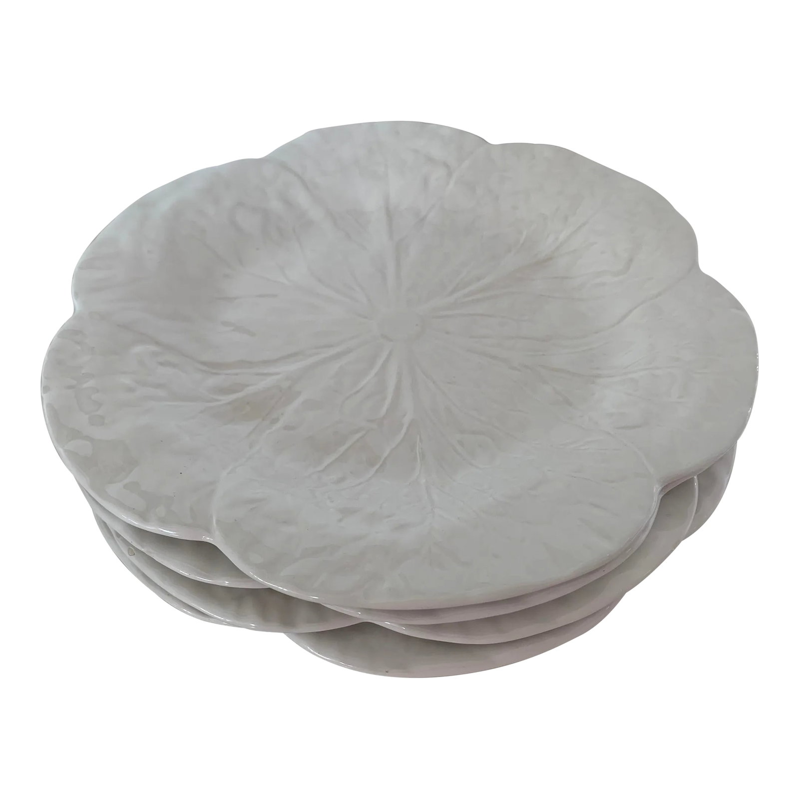 1980s Bordallo Pinheiro C. Rainha White Ceramic Cabbage Leaf Bowls- Set of 4: 1980s Bordallo Pinheiro C. Rainha Small Ceramic Cabbage Leaf Bowls, set of 4. Made in Portugal. Stamped on back with logo. Condition: Alterations: Original Condition Unaltered Imperfections: Some