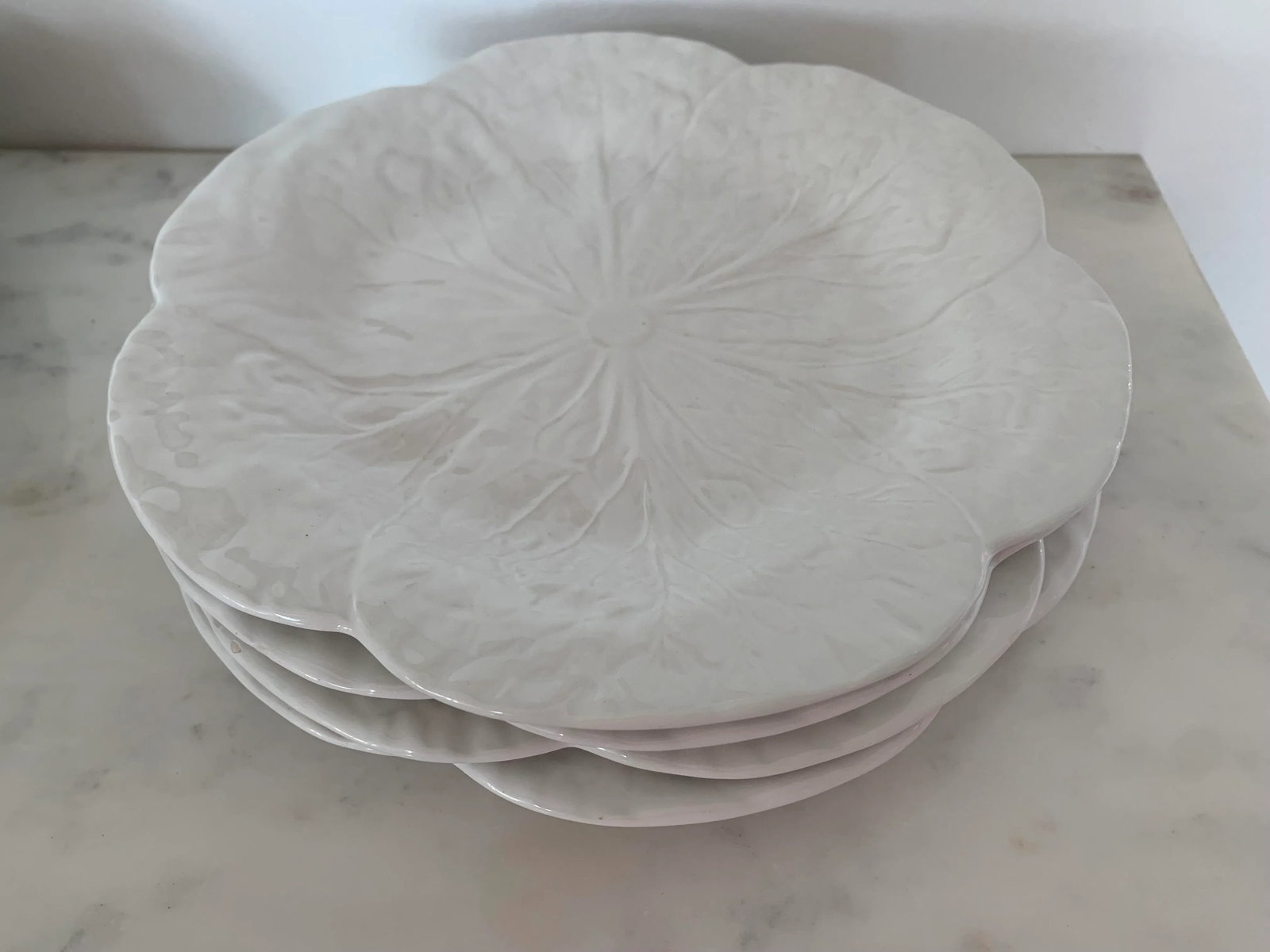 1980s Bordallo Pinheiro C. Rainha White Ceramic Cabbage Leaf Bowls- Set of 4 - 8