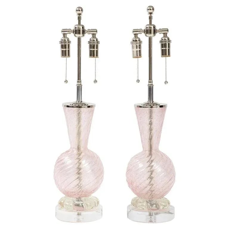 Pair of Pink Barovier Murano Glass Lamps - 10