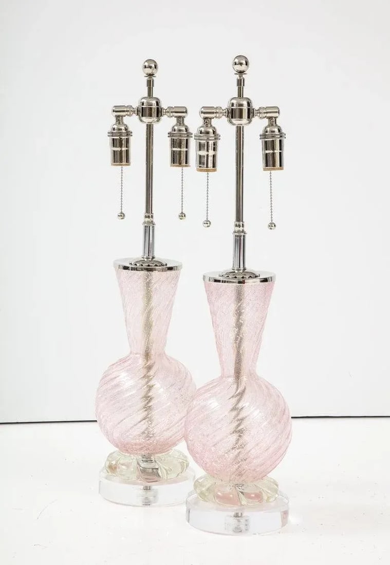 Pair of Pink Barovier Murano Glass Lamps - 2