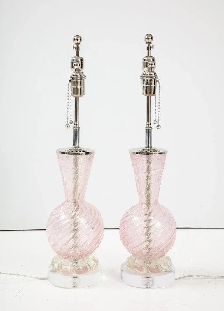 Pair of Pink Barovier Murano Glass Lamps - 3