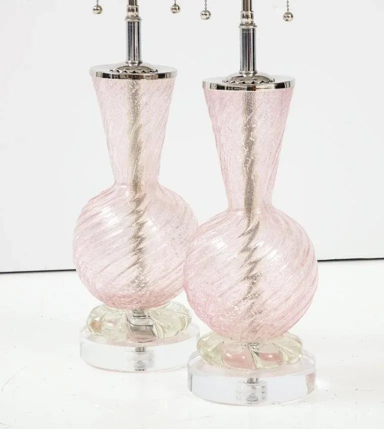 Pair of Pink Barovier Murano Glass Lamps - 4