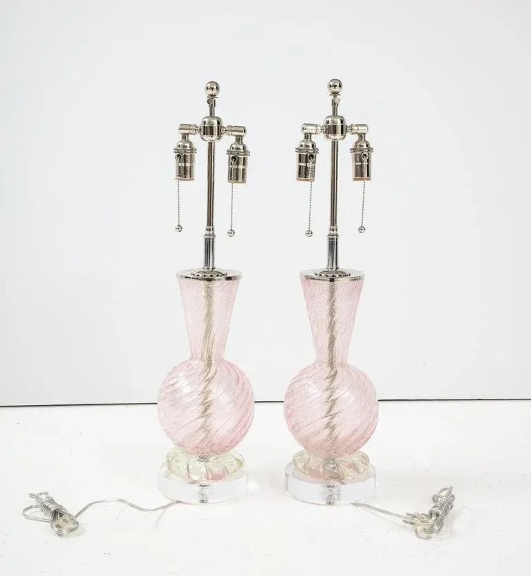 Pair of Pink Barovier Murano Glass Lamps - 9