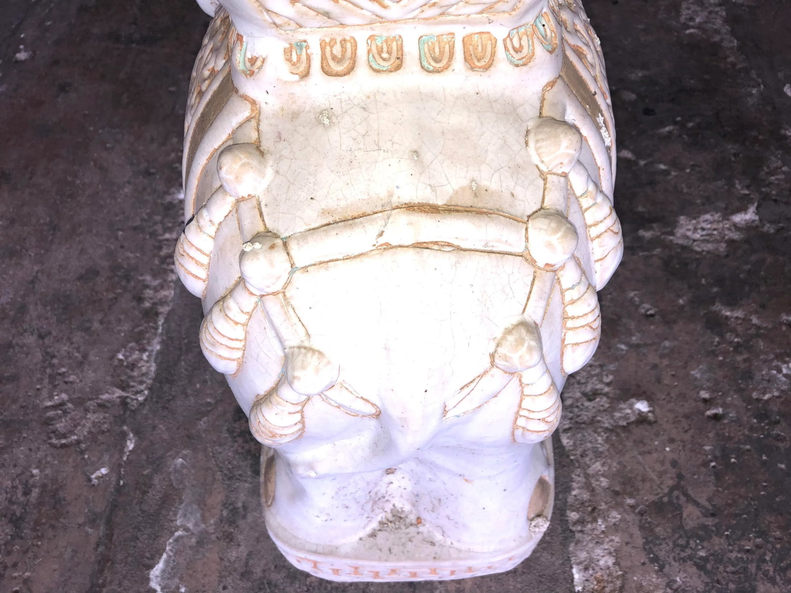 Vintage Heavy Large Glazed Terracotta Elephant Garden Stool - 9