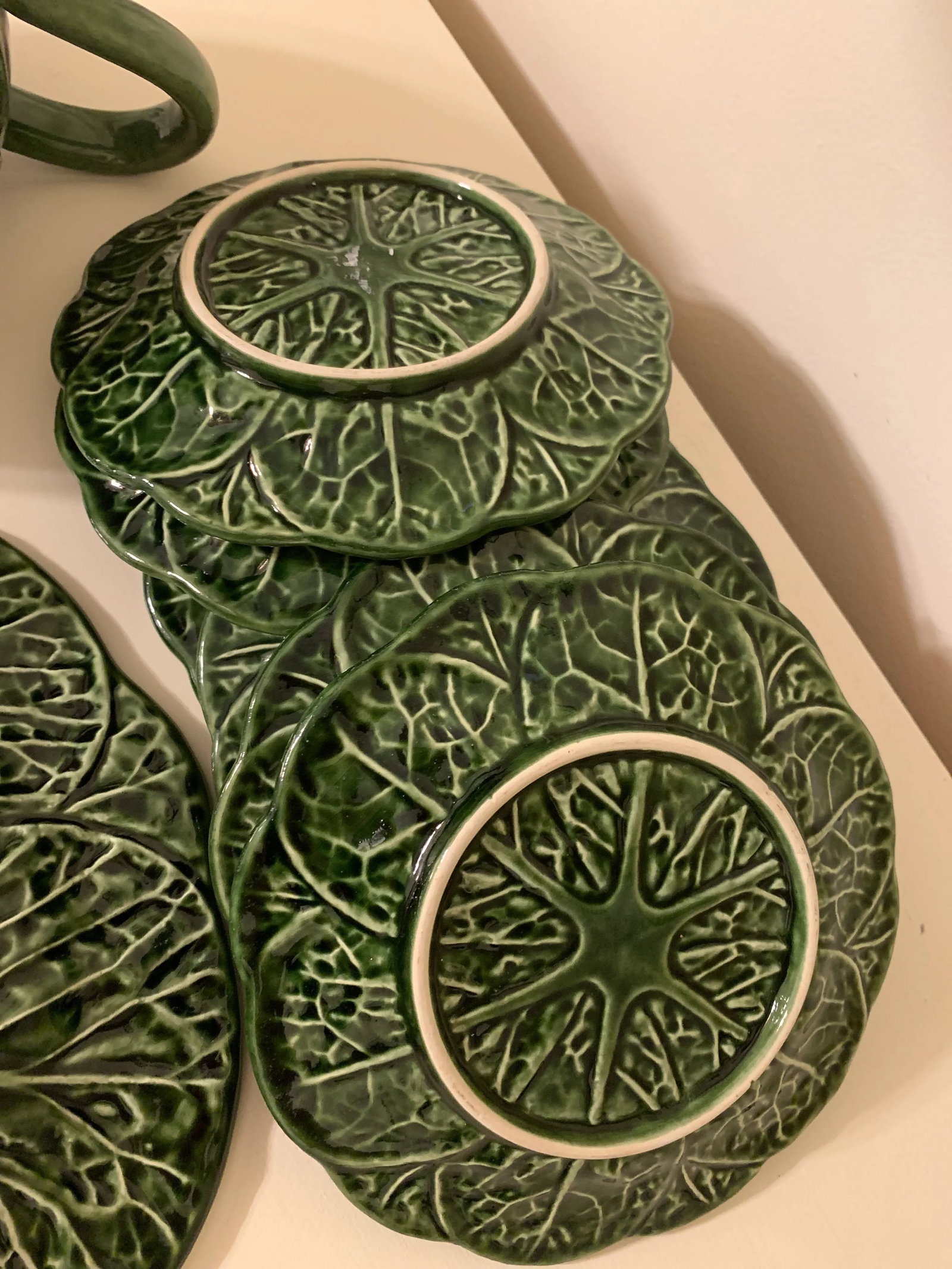 Vintage Cabbage Leaf Tea Pot & Platters - Set of 8 - 11