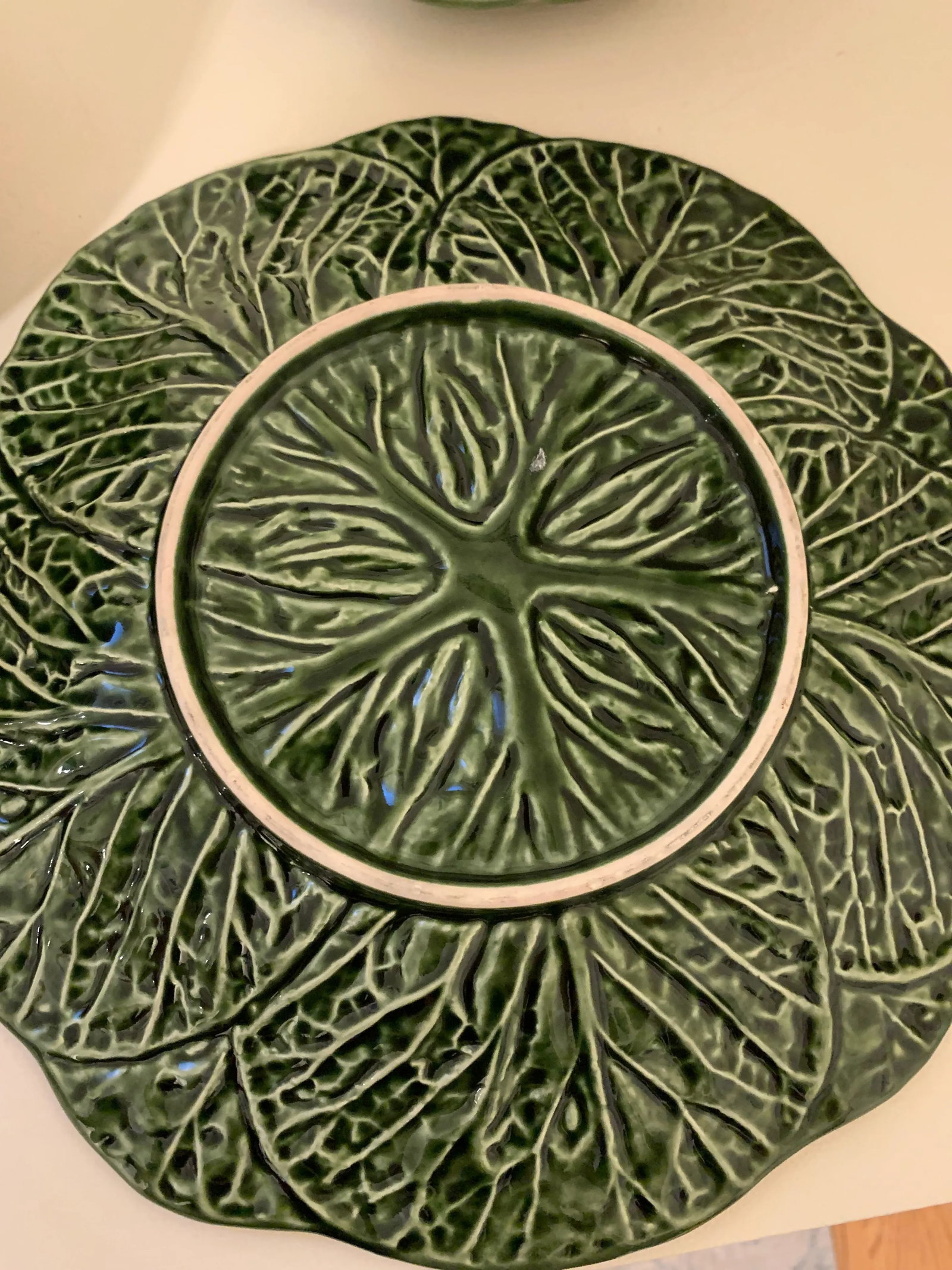 Vintage Cabbage Leaf Tea Pot & Platters - Set of 8 - 12