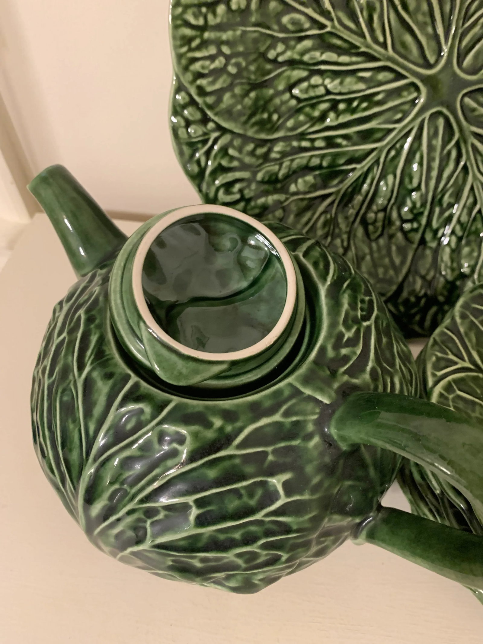 Vintage Cabbage Leaf Tea Pot & Platters - Set of 8 - 5