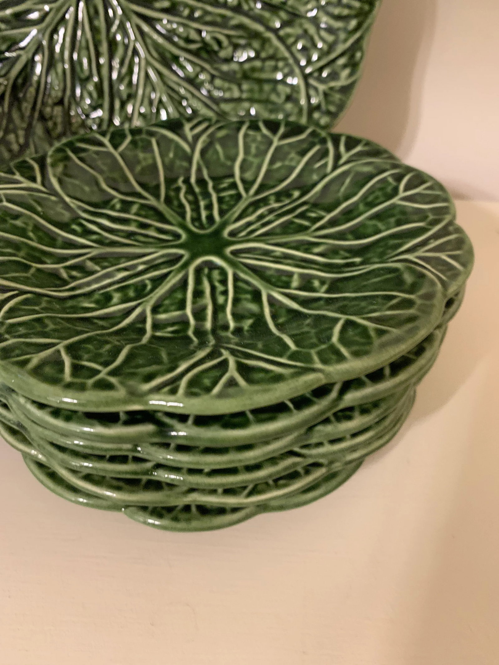 Vintage Cabbage Leaf Tea Pot & Platters - Set of 8 - 6