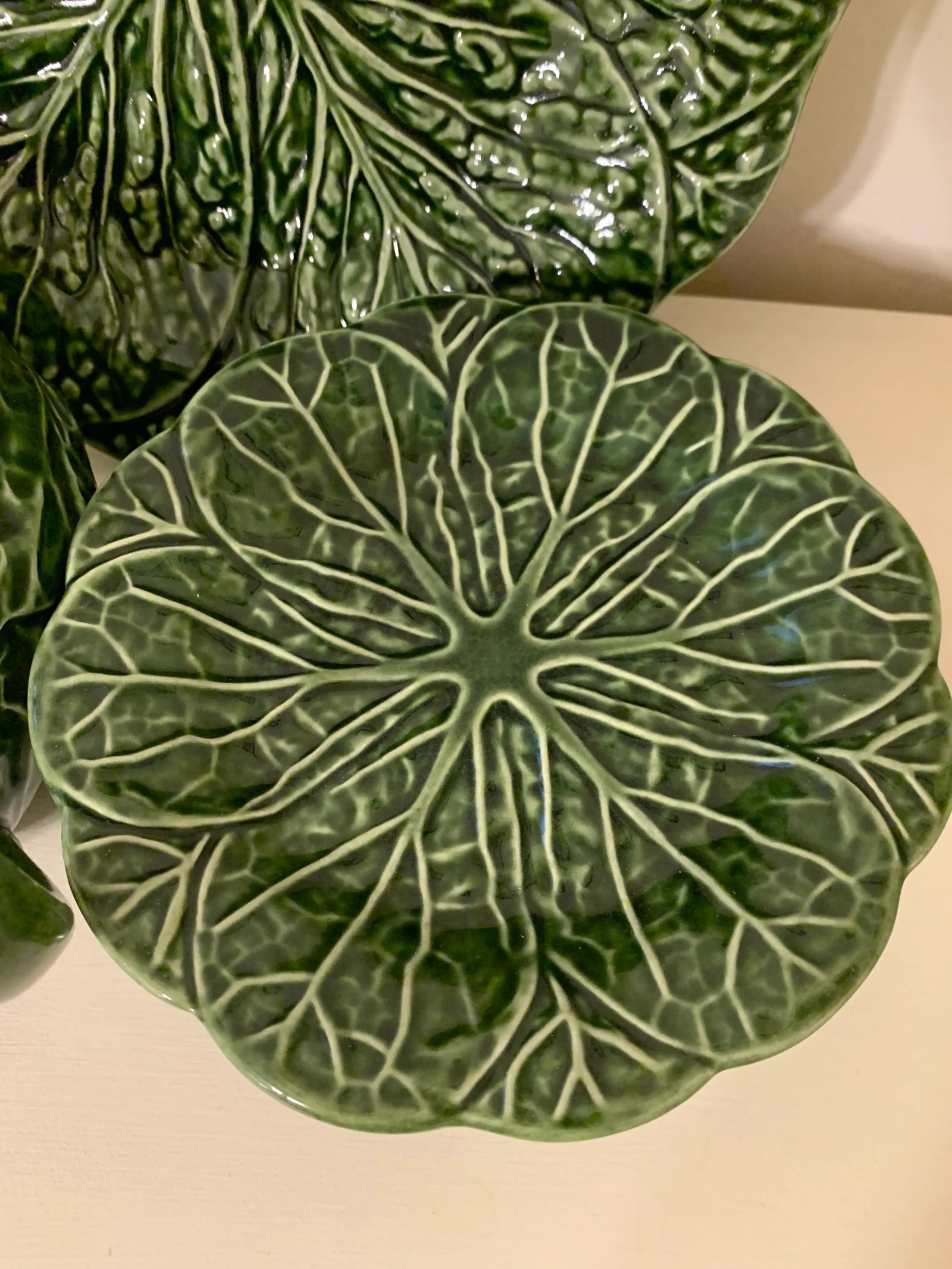 Vintage Cabbage Leaf Tea Pot & Platters - Set of 8 - 7