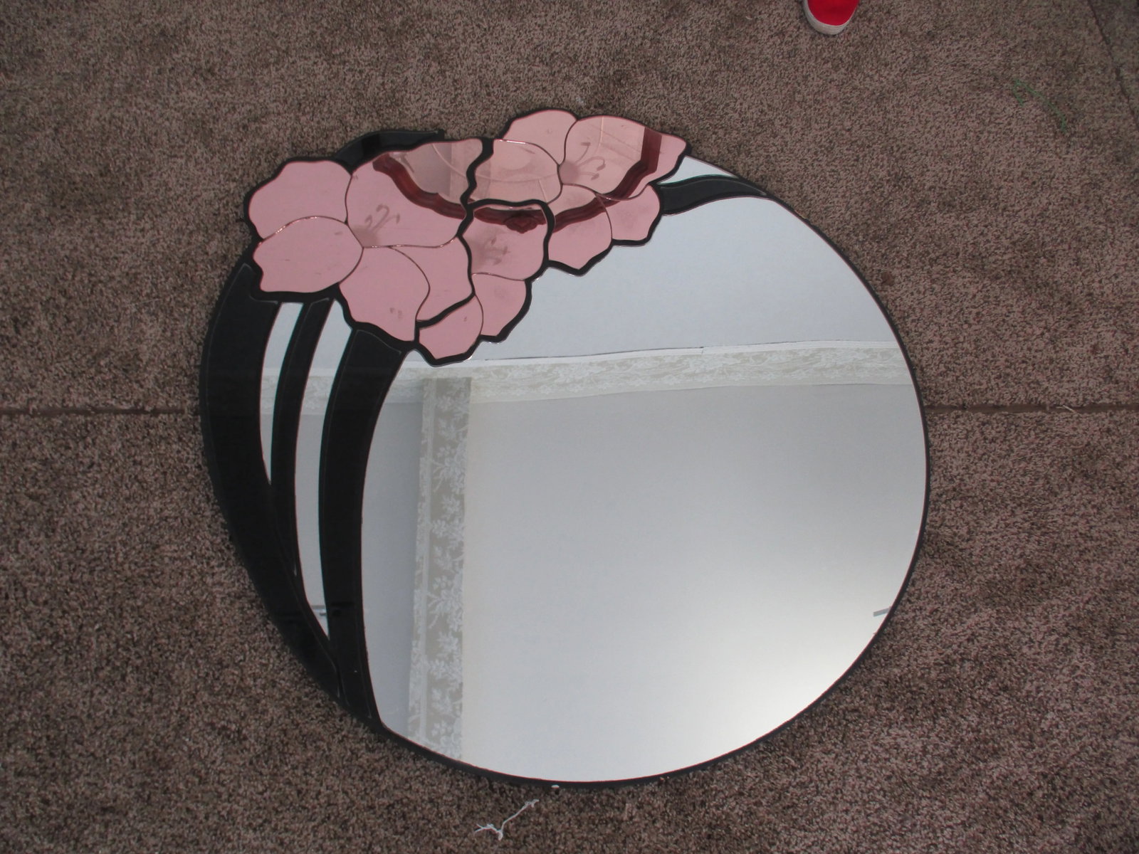 Mid Century David Marshall Black & Lavender Round Iris Design Mirror - 10