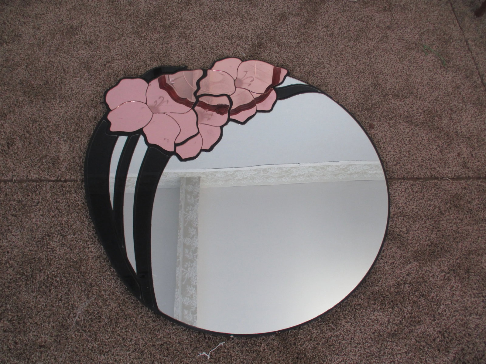 Mid Century David Marshall Black & Lavender Round Iris Design Mirror - 2