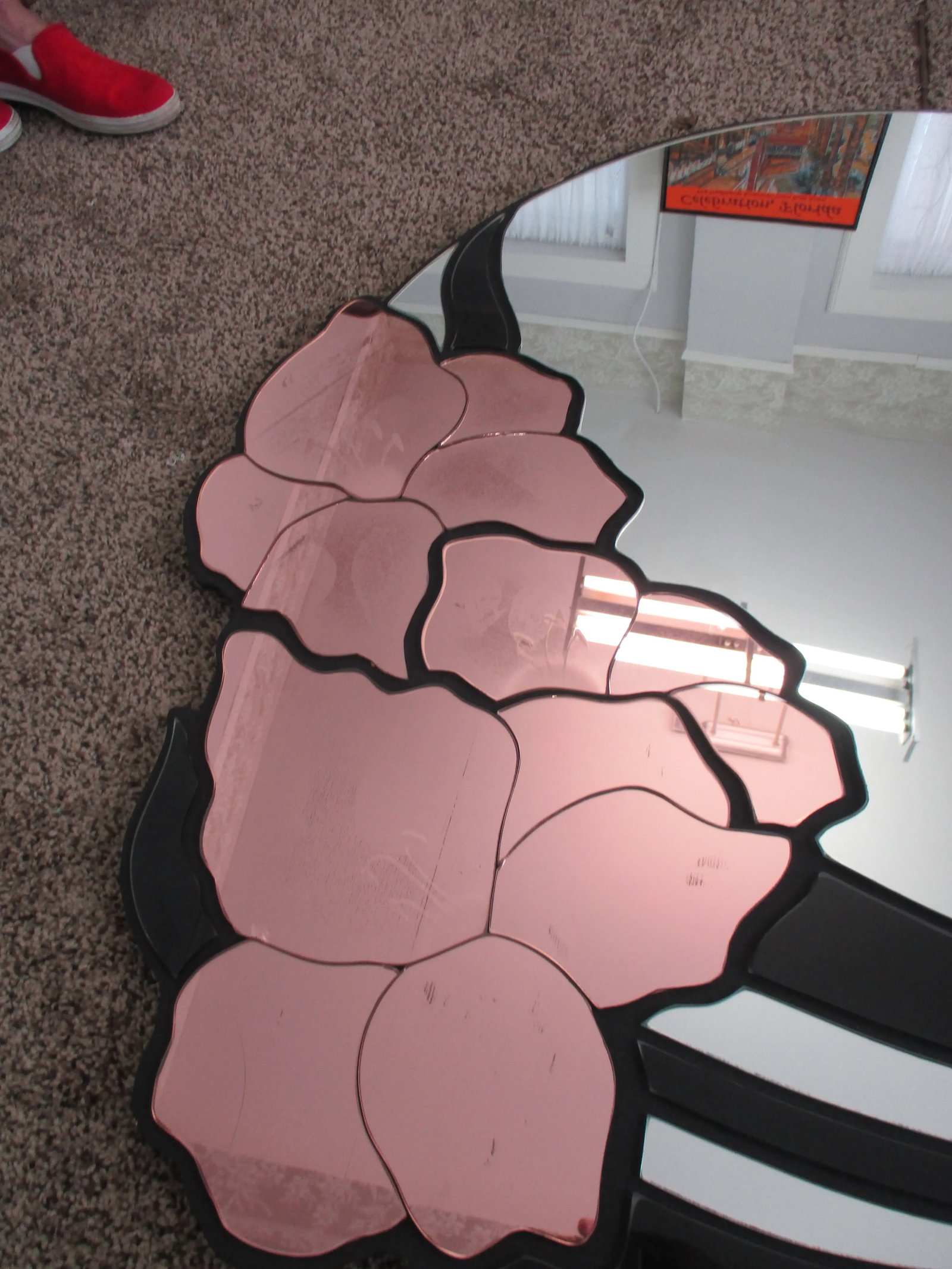 Mid Century David Marshall Black & Lavender Round Iris Design Mirror - 3