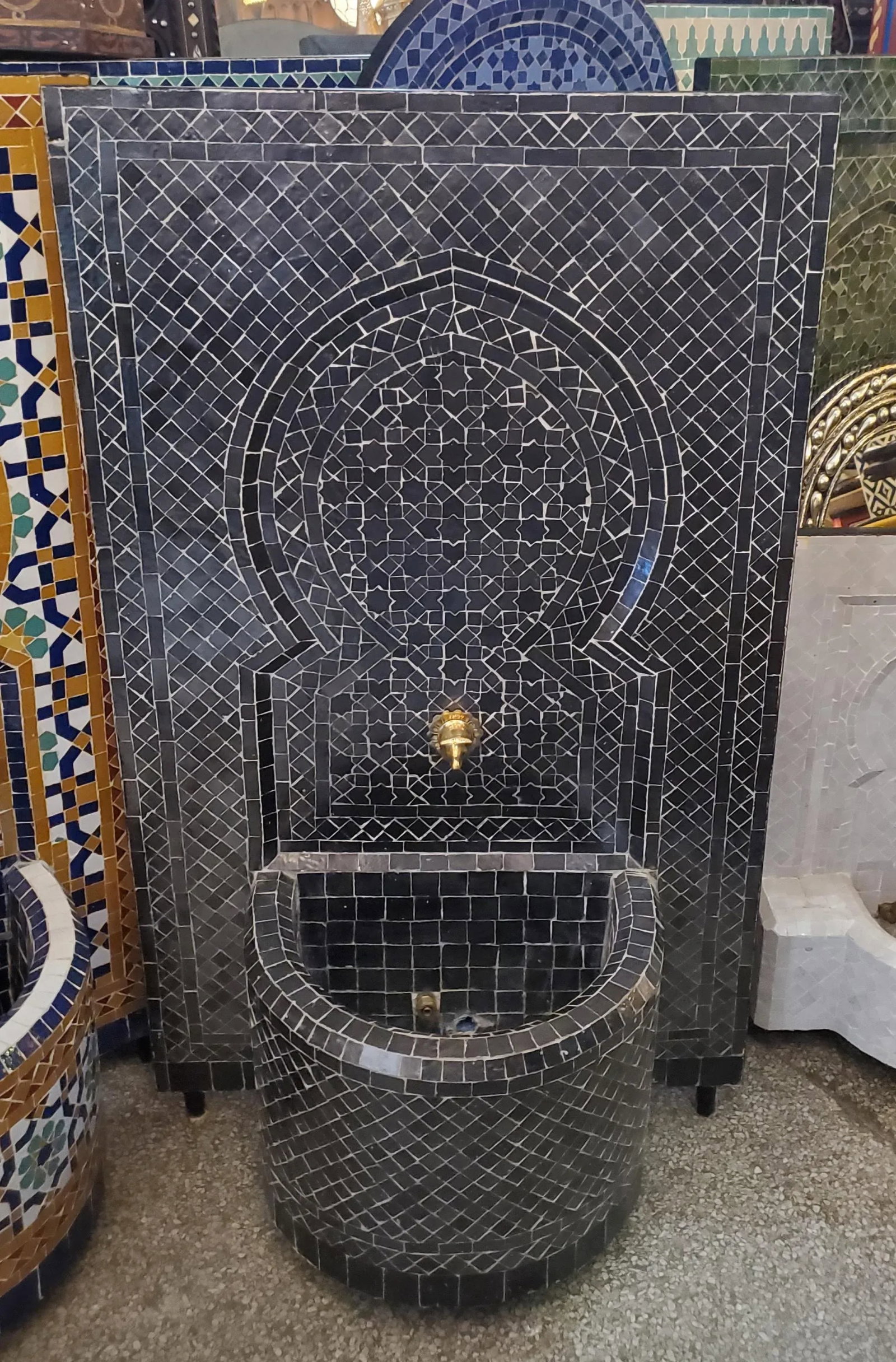 All Black Moroccan Mosaic Tile Fountain - 6