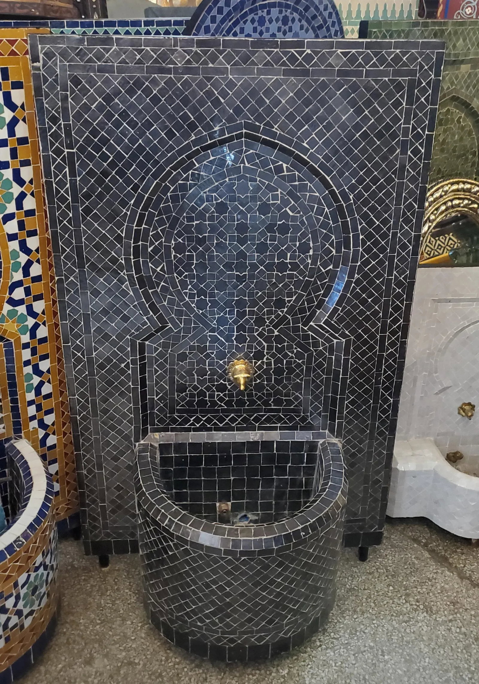 All Black Moroccan Mosaic Tile Fountain - 7