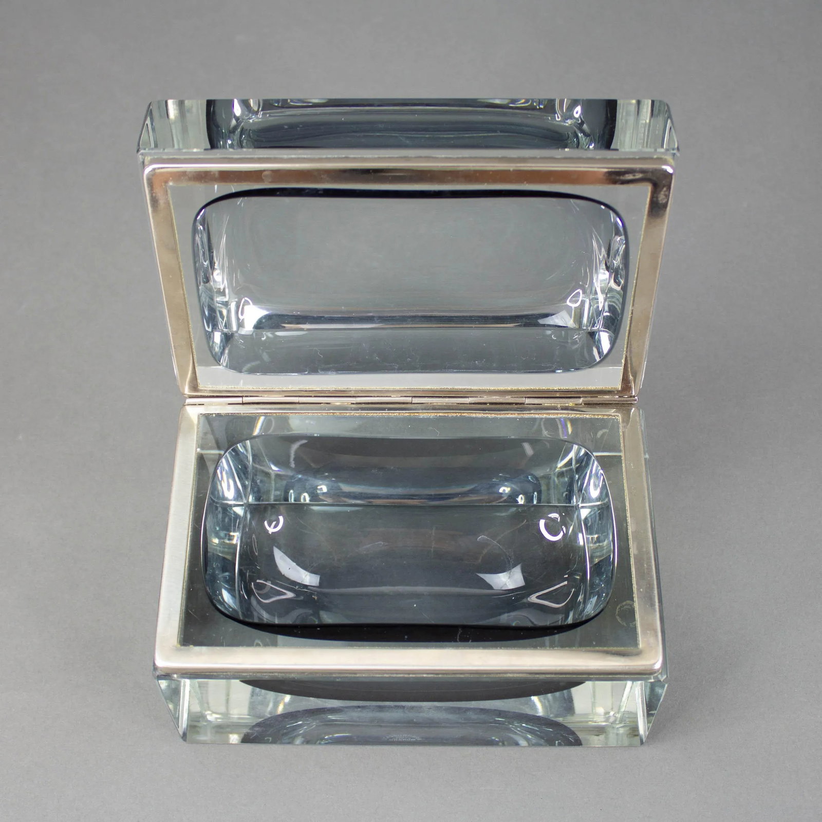 Mid 20th Century Mandruzzato Murano Italy Sommerso Smoke Gray Art Glass Trinket Jewel Box - 10