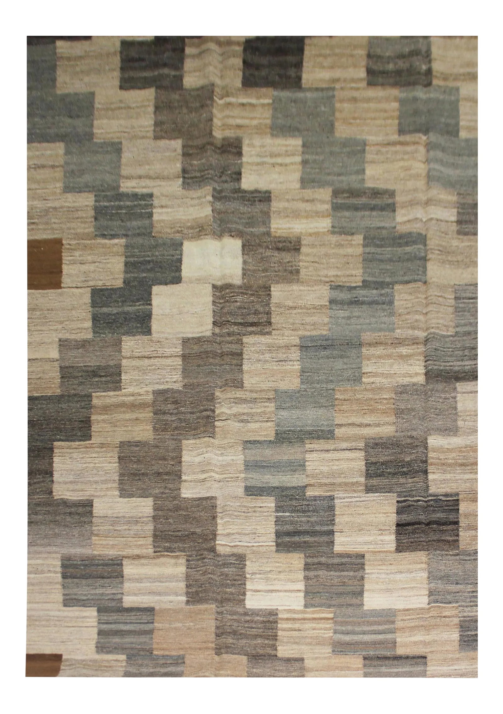 Hand Knotted Modern Kilim by Aara Rugs Inc. - 8'4" X 13'2": A beautiful hand knotted kilim by Aara Rugs Inc. made of 75% wool & 25% cotton, dyed with all natural dyes made from vegetable pigments. The outstanding design and very popular colors makes this piece
