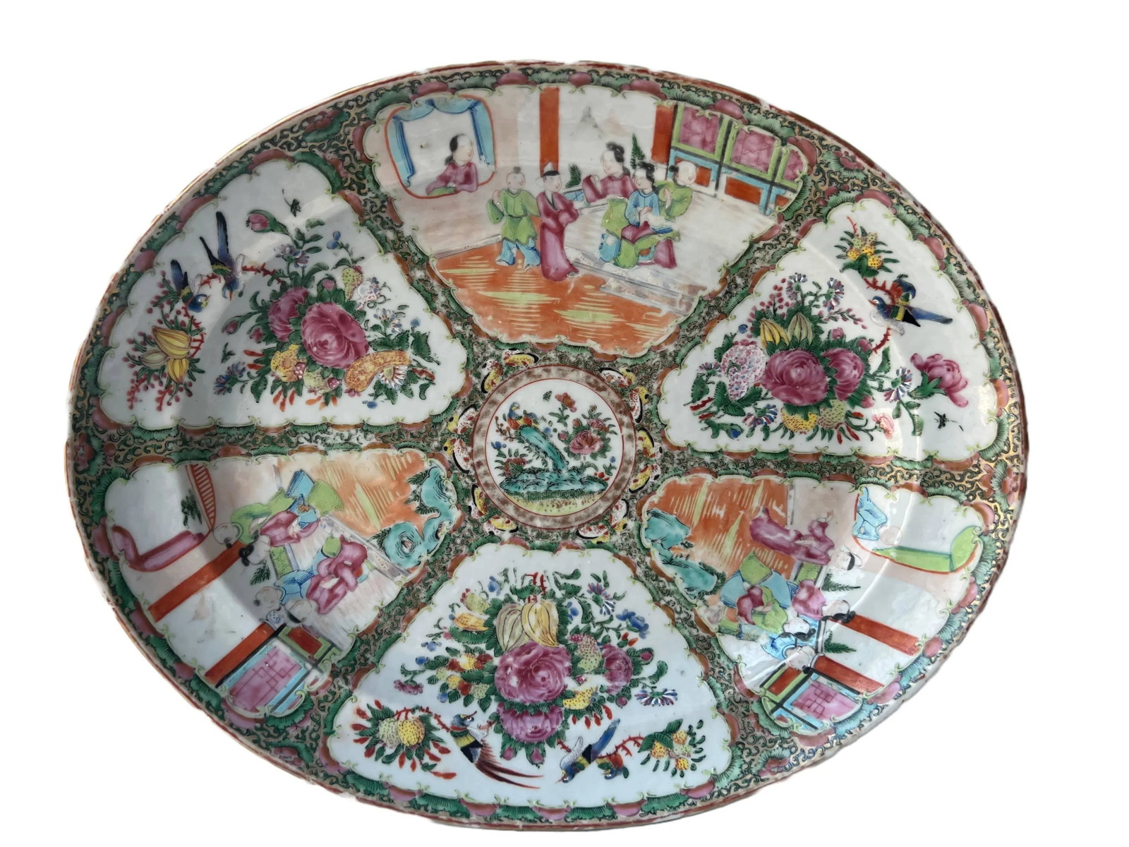 Antique Chinese Export Rose Medallion Large Oval Platter - 13