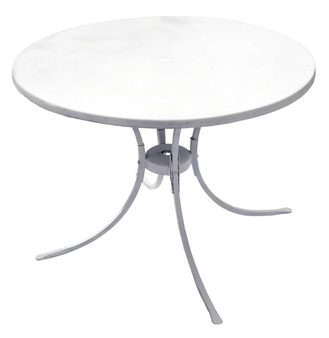 1950s Round White Metal Outdoor Patio Table - 5