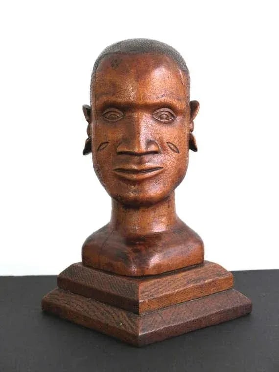 American Folk Art Hand Carved Pine Bust of an Gold Coast African Man Dated 1936 - 2