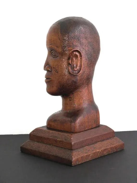 American Folk Art Hand Carved Pine Bust of an Gold Coast African Man Dated 1936 - 3