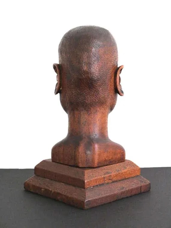 American Folk Art Hand Carved Pine Bust of an Gold Coast African Man Dated 1936 - 4