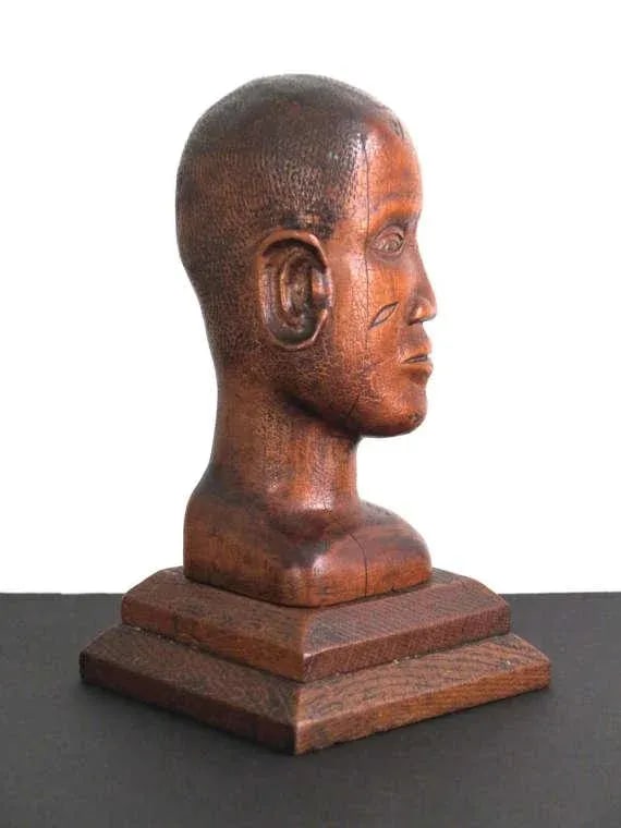 American Folk Art Hand Carved Pine Bust of an Gold Coast African Man Dated 1936 - 5