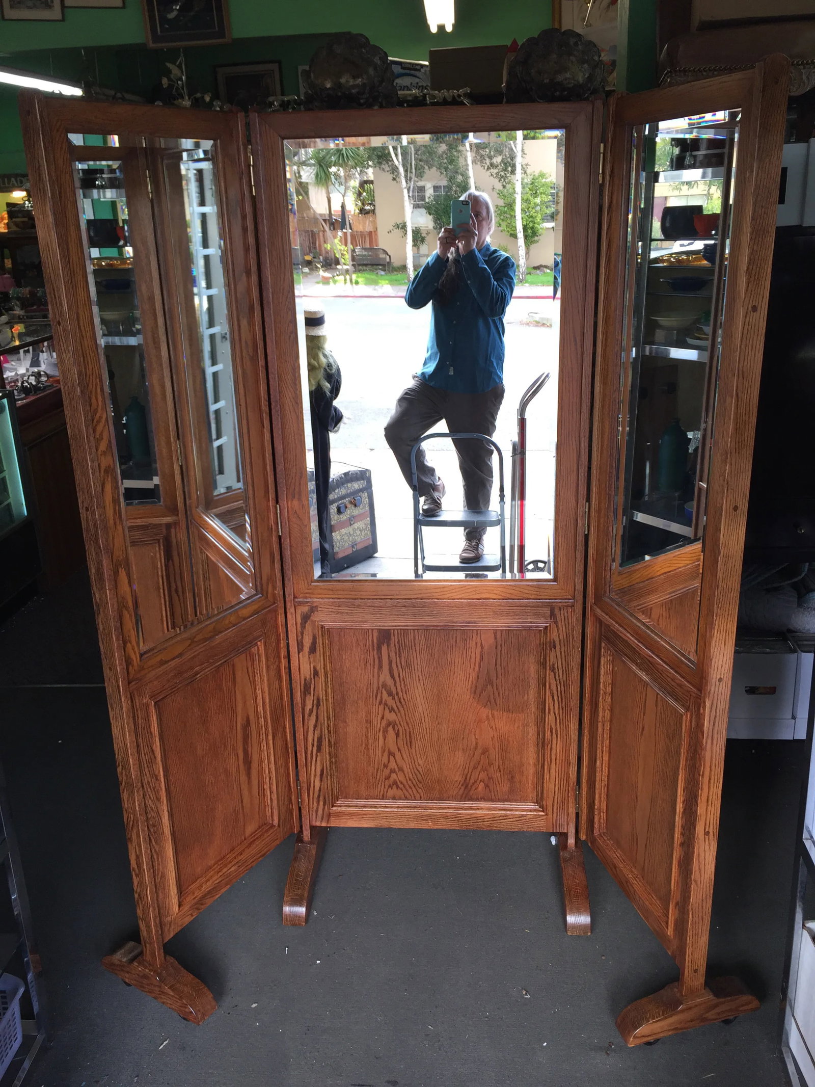 Oak Trifold Mirror Dressing Mirror - 8