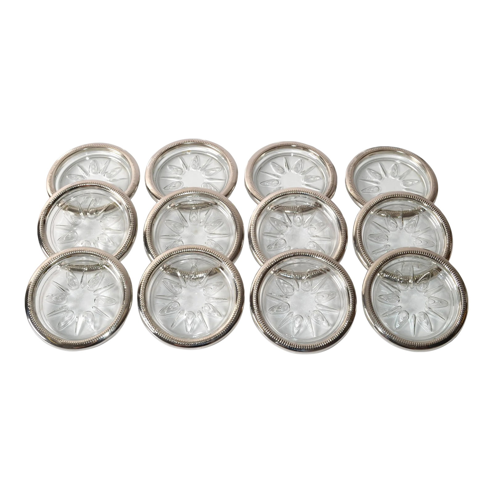 1960s Leonard Silver Manufacturing Attributed Silver Plate & Crystal Wine Glass Coasters- Set of 12 (1 of 12)