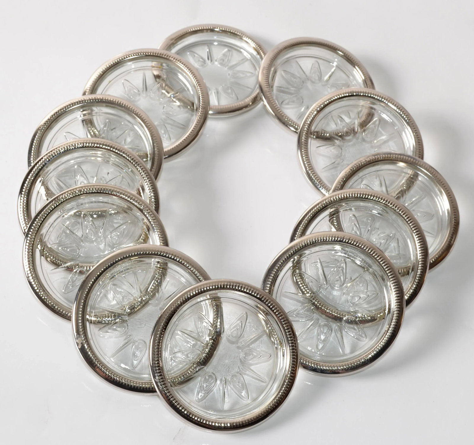 1960s Leonard Silver Manufacturing Attributed Silver Plate & Crystal Wine Glass Coasters- Set of 12 - 3