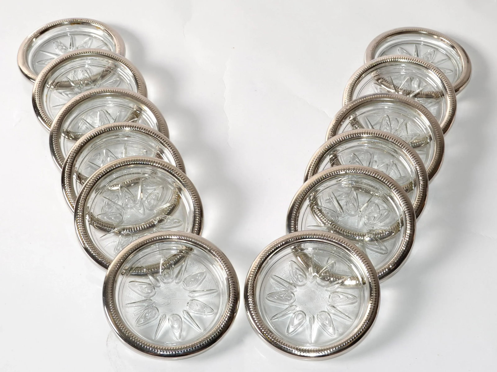 1960s Leonard Silver Manufacturing Attributed Silver Plate & Crystal Wine Glass Coasters- Set of 12 - 4