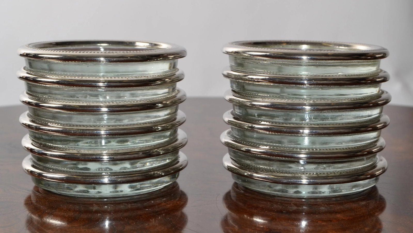 1960s Leonard Silver Manufacturing Attributed Silver Plate & Crystal Wine Glass Coasters- Set of 12 - 6