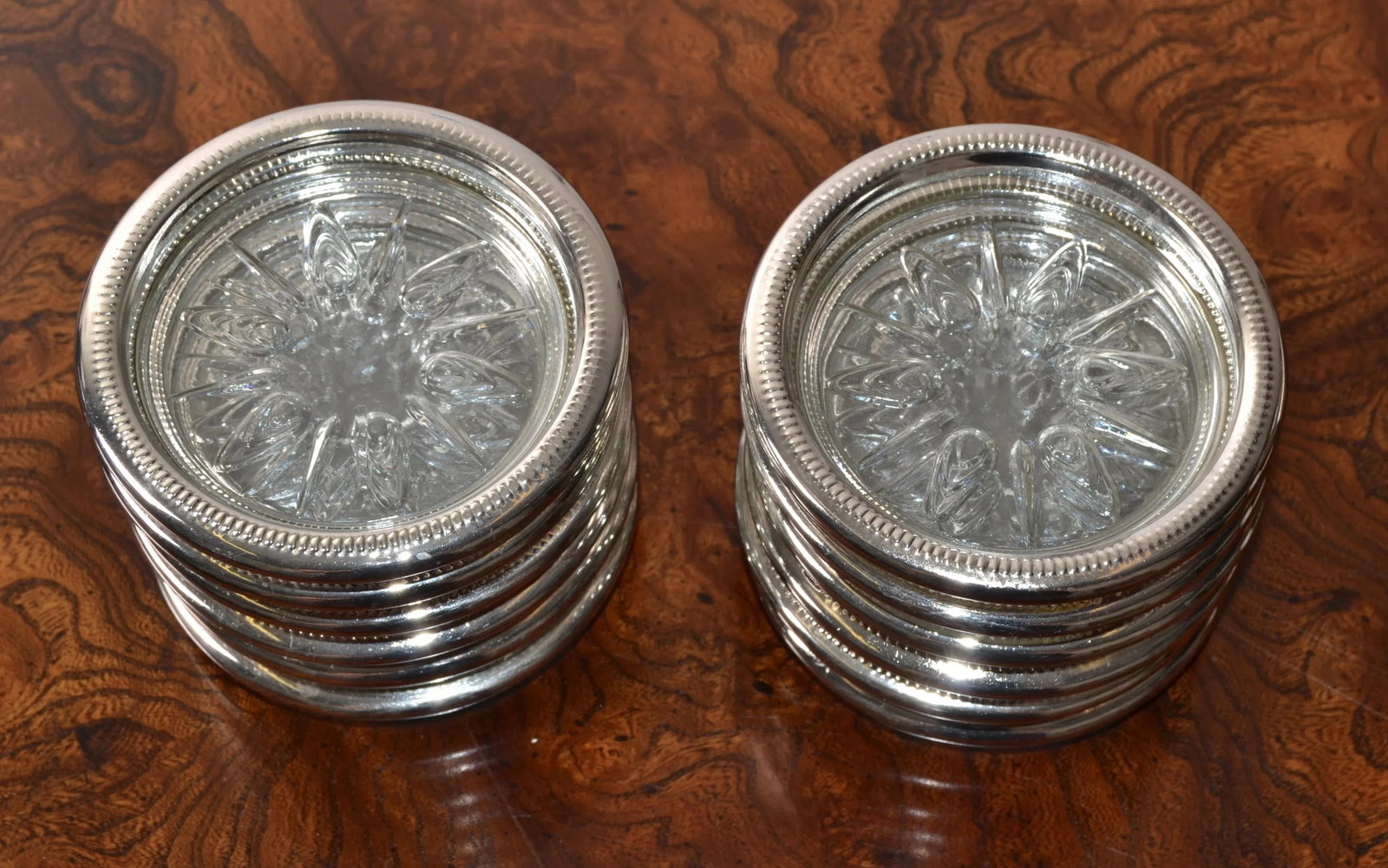 1960s Leonard Silver Manufacturing Attributed Silver Plate & Crystal Wine Glass Coasters- Set of 12 - 8