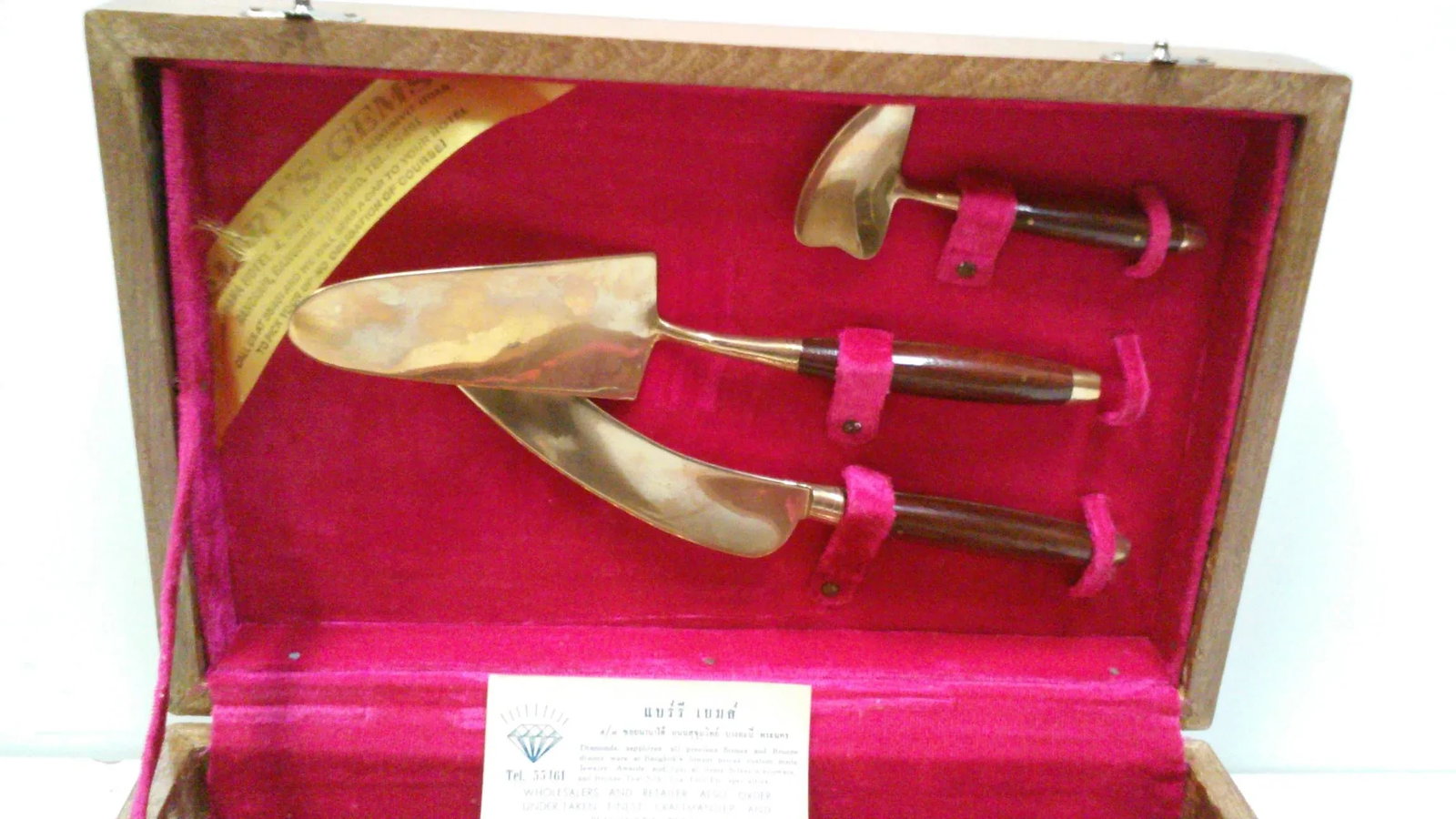 Vintage Bronze and Rosewood Appetizer and Serving Flatware Set - 3