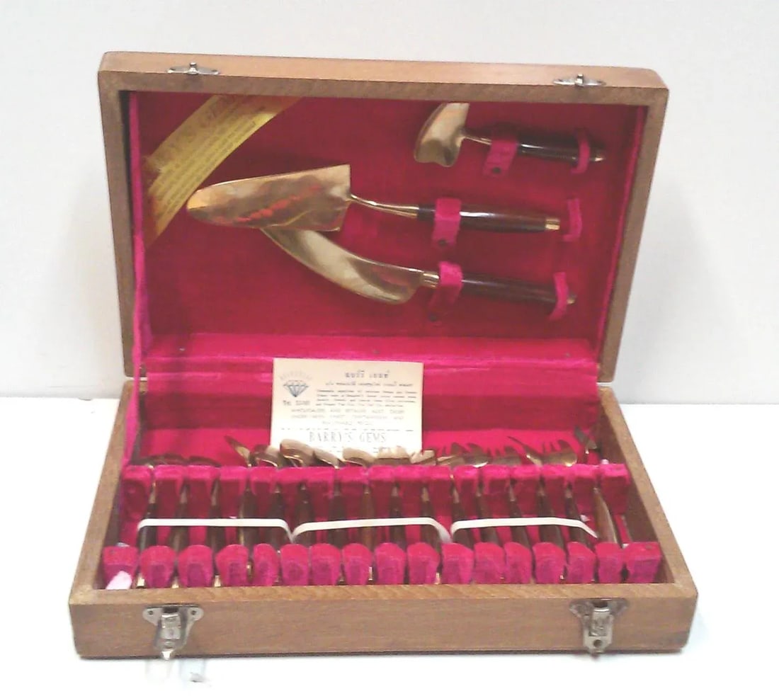 Vintage Bronze and Rosewood Appetizer and Serving Flatware Set - 8