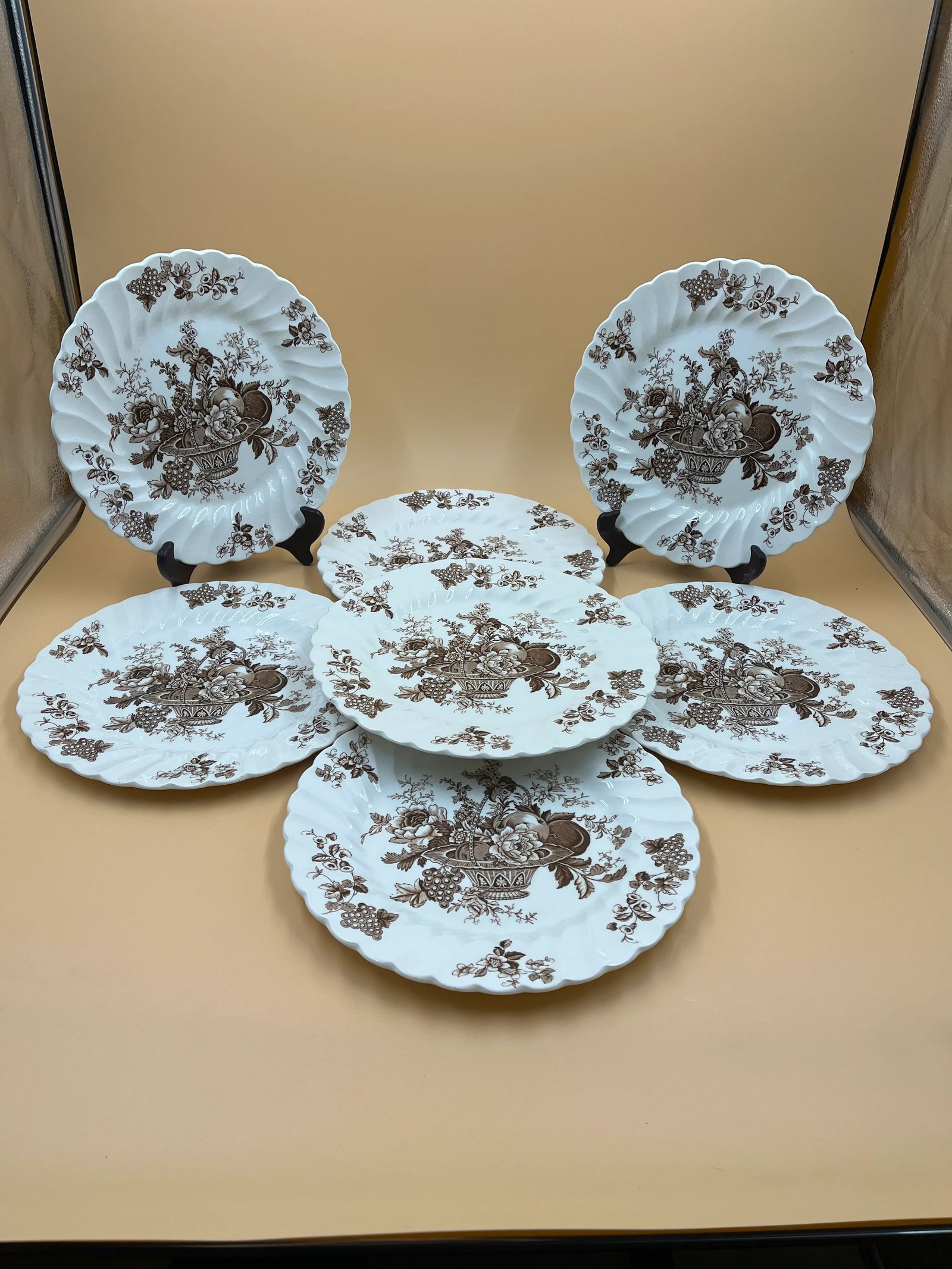 Early 20th Century English Staffordshire Dinner Plates- Set of 7 - 10