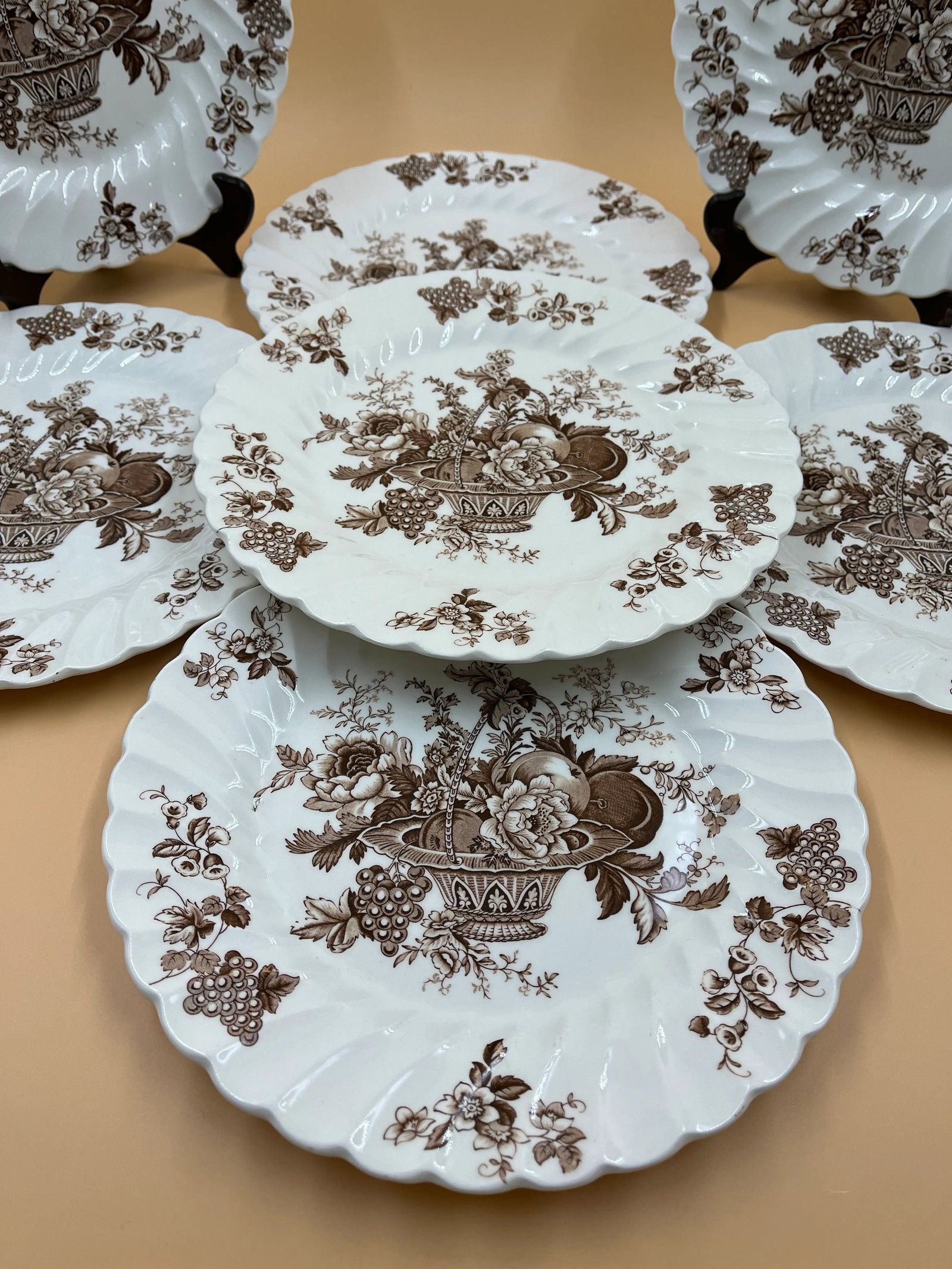 Early 20th Century English Staffordshire Dinner Plates- Set of 7 - 3