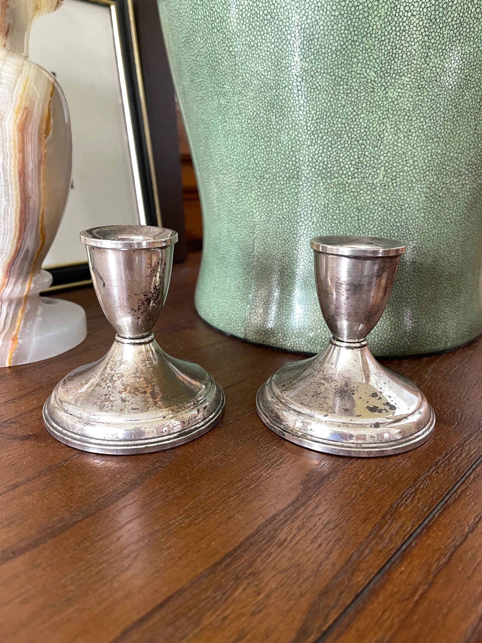 Vintage Sterling Weighted Candle Holders - a Pair - 2