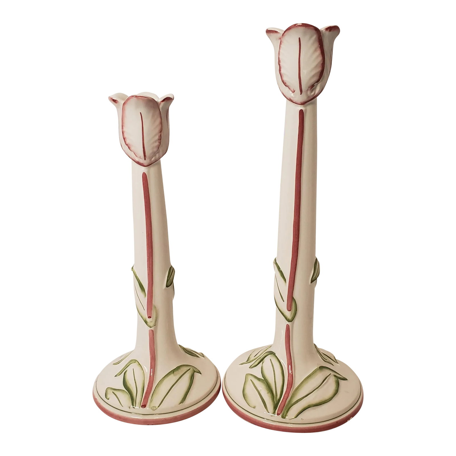 Pair Vintage Late 20th Century Porcelain Tulip Candle Holders Made in Italy (1 of 8)