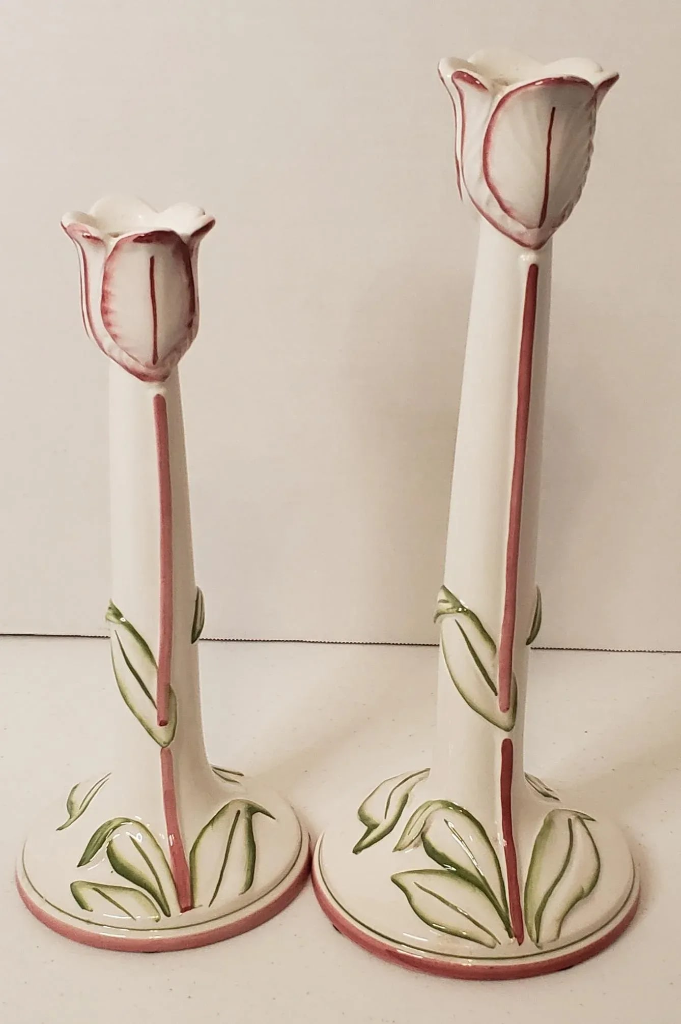 Pair Vintage Late 20th Century Porcelain Tulip Candle Holders Made in Italy - 3