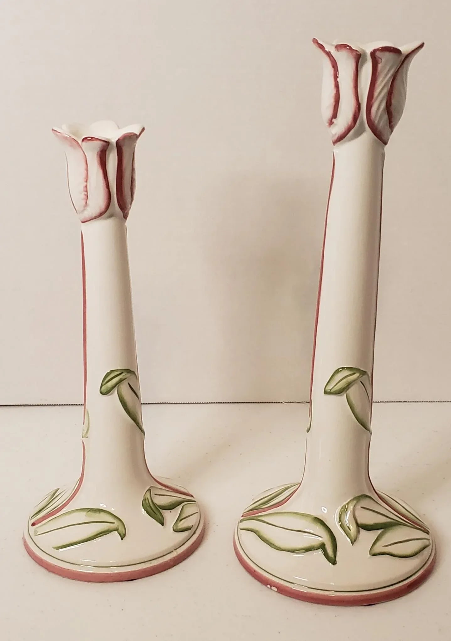Pair Vintage Late 20th Century Porcelain Tulip Candle Holders Made in Italy - 4