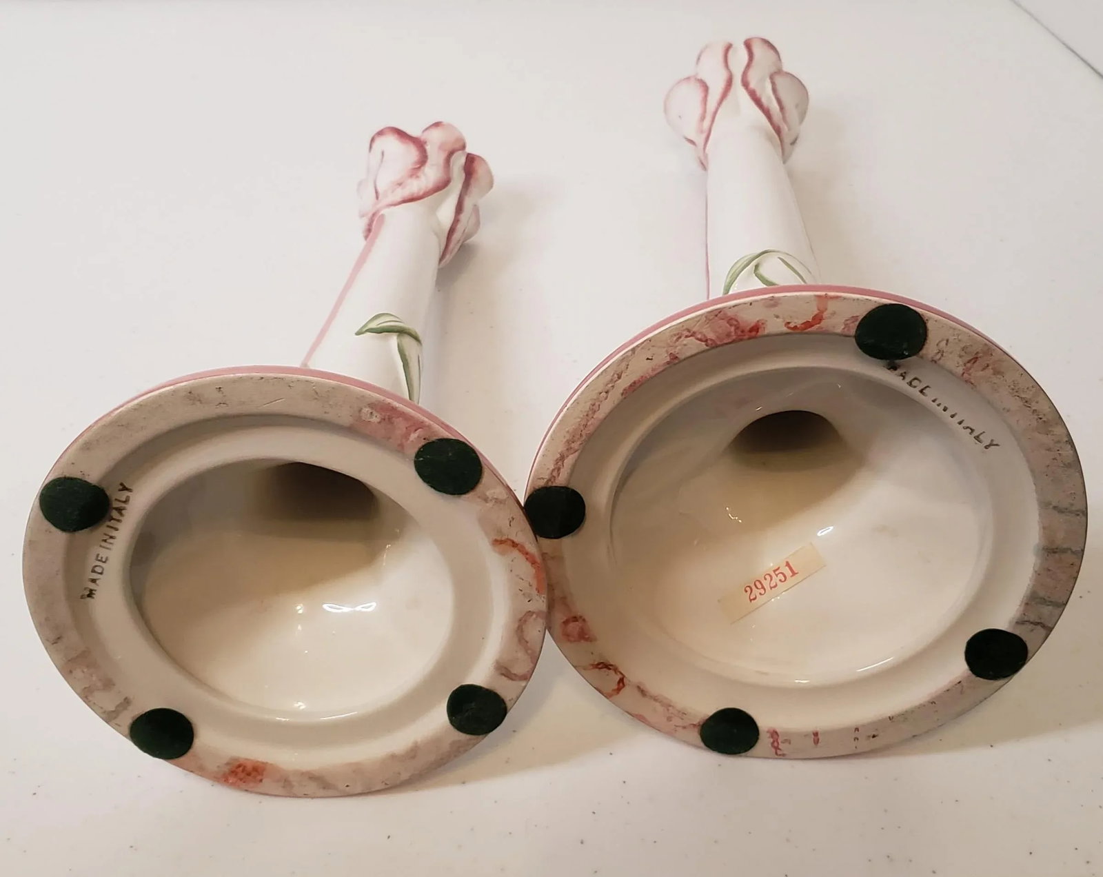 Pair Vintage Late 20th Century Porcelain Tulip Candle Holders Made in Italy - 5